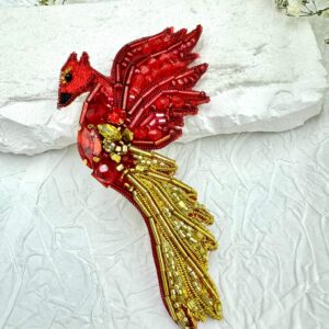 broszka feniks ręcznie haftowana