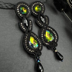 Artystyczne kolczyki sutasz czarne ręcznie wykonane